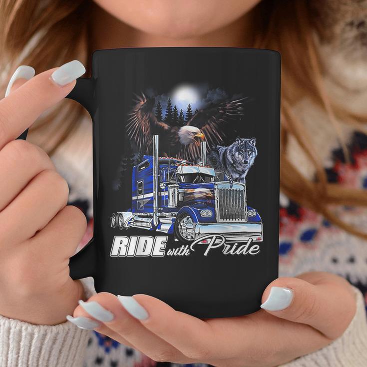 Ride With Pride Trucker Eagle Wolf Coffee Mug Unique Gifts