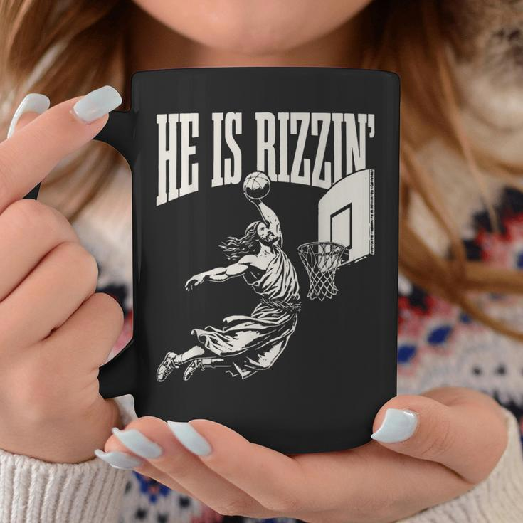 He Is Rizzin' Jesus Playing Basketball Coffee Mug Unique Gifts