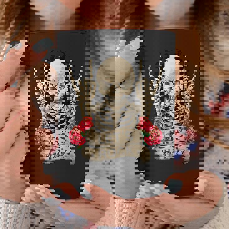 Lets Rock Rock & Roll Esqueleto Manointage Retro Rock Concierto Taza de café Regalos divertidos