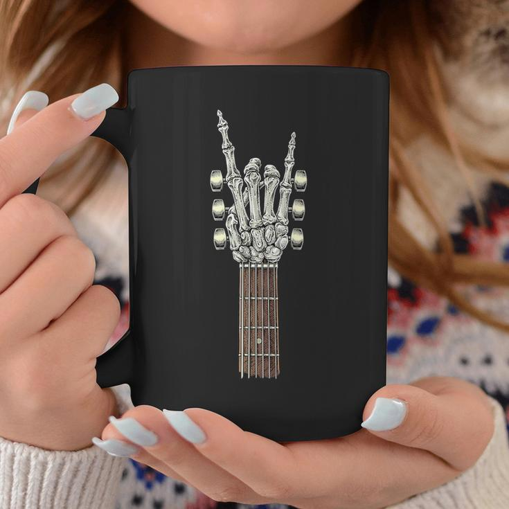 Rock On Guitar Neck With A Sweet Rock & Roll Skeleton Hand Coffee Mug Funny Gifts