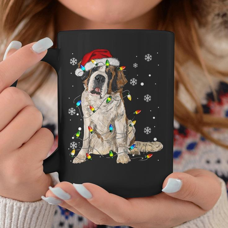 Saint Bernard Dog Santa Christmas Tree Lights Pajama Xmas Coffee Mug Personalized Gifts