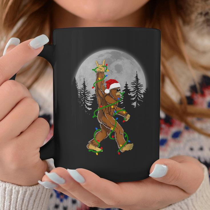 Santa Bigfoot Christmas Sasquatch Rock Roll Believe Pajamas Coffee Mug Personalized Gifts