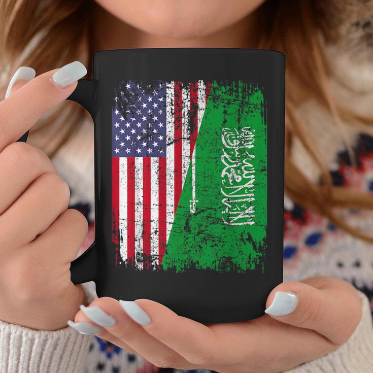 Saudi Arabian Roots Half American Flag Saudi Arabia Flag Coffee Mug Unique Gifts