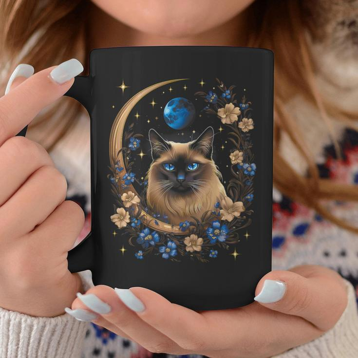 Siamese Cat Moon Surrounded By Flowers Coffee Mug Unique Gifts