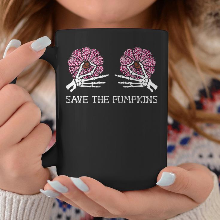 Skeleton Hand Boobs Breast Cancer Save The Pumpkins Leopard Coffee Mug Unique Gifts