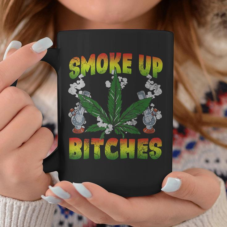 Smoke Up Bitches Marijuana Pot Leaf Weed 420 Stoner Day Coffee Mug Unique Gifts
