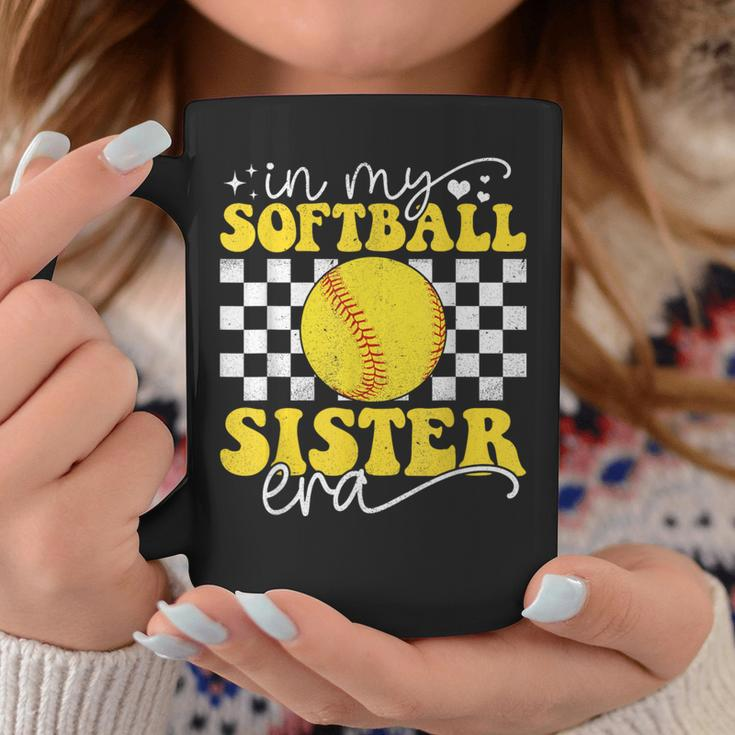 In My Softball Sister Era Groovy Retro Proud Softball Sister Coffee Mug Unique Gifts