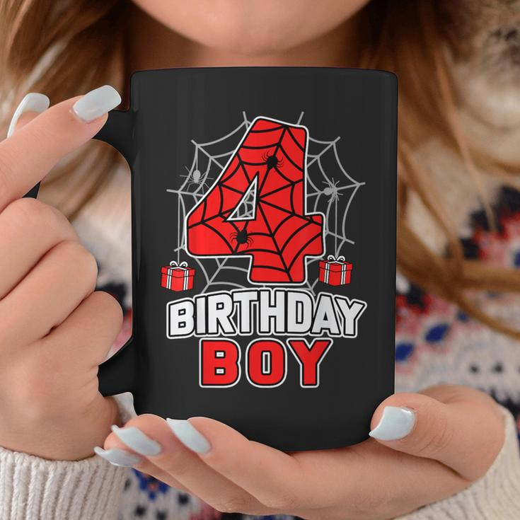 Spider 4Th Birthday Boy Spider Theme Birthday Boy 4 Year Coffee Mug Unique Gifts