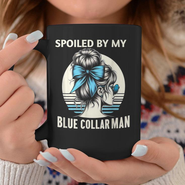 Spoiled By My Blue Collar Man Messy Bun Coffee Mug Funny Gifts
