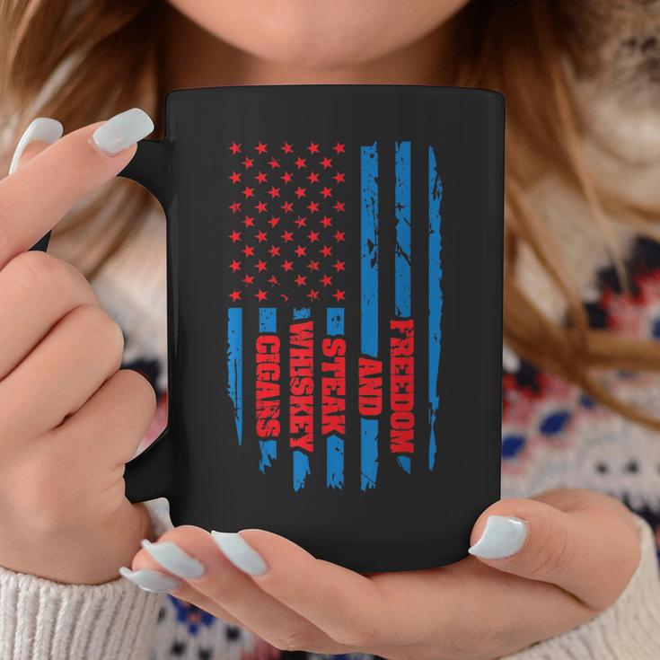 Steak Whiskey Freedom Cigars Usa Flag Coffee Mug Unique Gifts