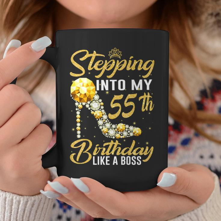Stepping Into My 55Th Birthday Like A Boss Crown Shoes Coffee Mug Unique Gifts