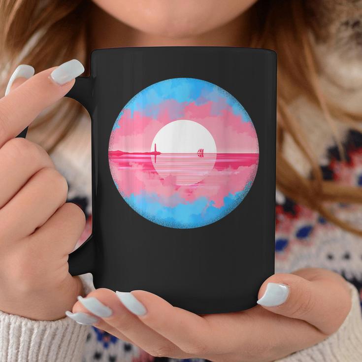 Subtle Trans Pride Flag Coastal Sunrise Coffee Mug Unique Gifts