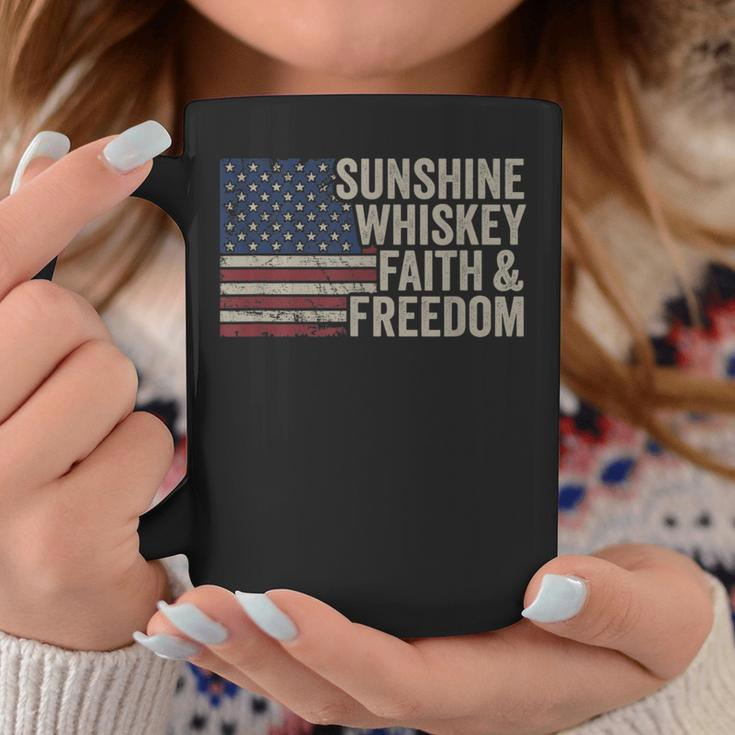 Sunshine Whiskey Faith & Freedom Vintage Usa Flag Summer Coffee Mug Unique Gifts