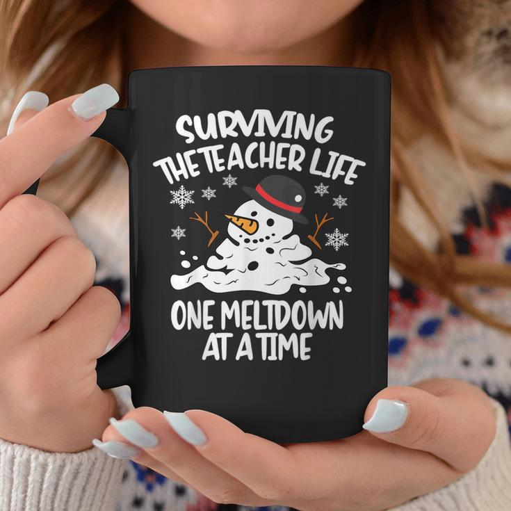 Surviving The Teacher Life One Meltdown At A Time Christmas Coffee Mug Funny Gifts
