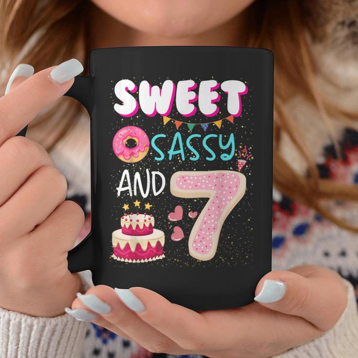 Sweet Sassy And Seven 7Th Birthday Girl Donut 7 Year Old Kid Coffee Mug Funny Gifts