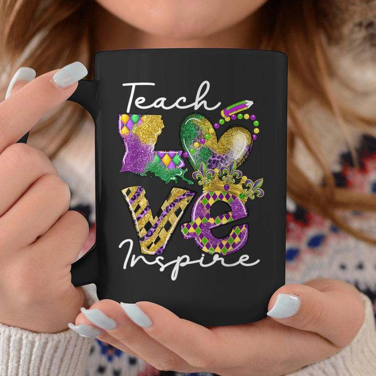 Teacher Mardi Gras Teach Love Inspire Carnival Beads Leopard Coffee Mug Unique Gifts