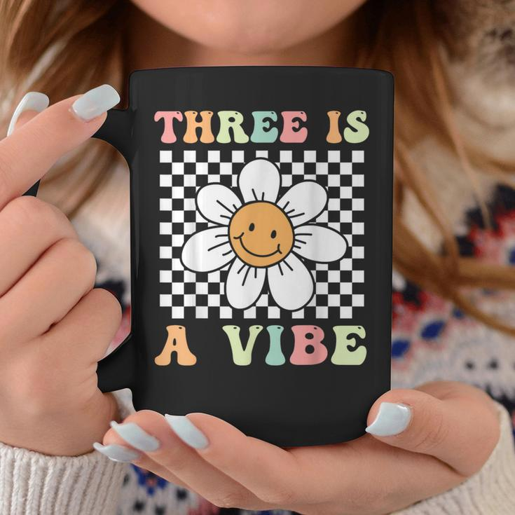 Three Is A Vibe Cute Groovy 3Rd Birthday Party Daisy Flower Coffee Mug Unique Gifts