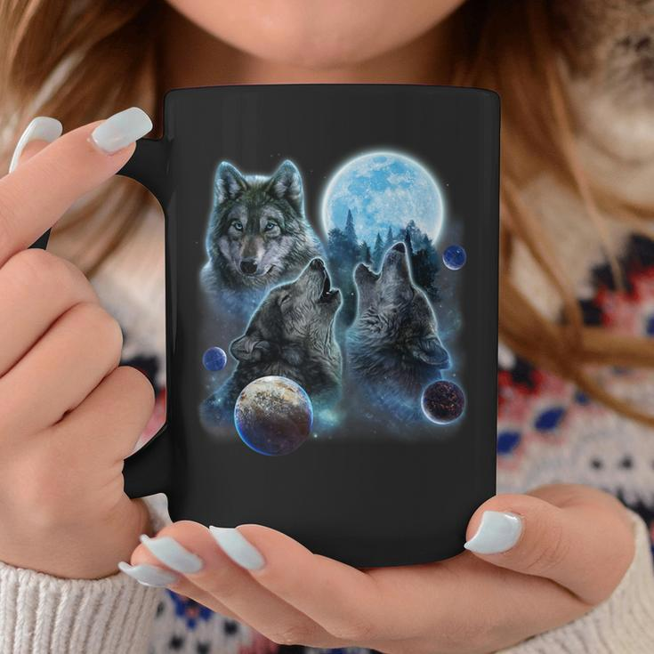 Three Wolf Howling And Moon Coffee Mug Unique Gifts