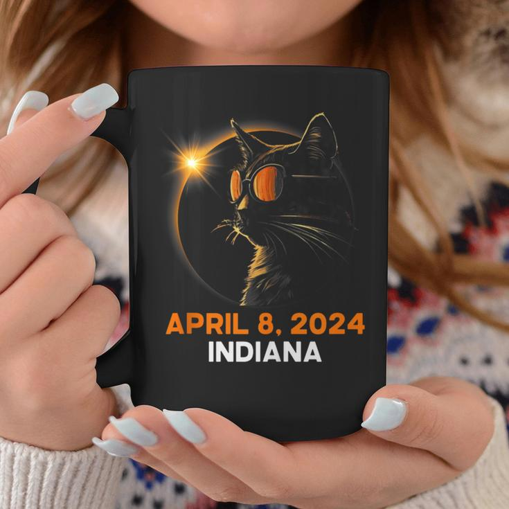 Total Solar Eclipse 2024 Indiana Cat Lover Wearing Glasses Coffee Mug Personalized Gifts