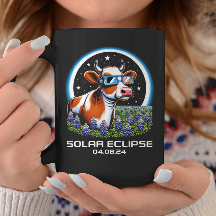 Total Solar Eclipse 2024 Texas Bluebonnet Cow Totality Cute Coffee Mug Unique Gifts