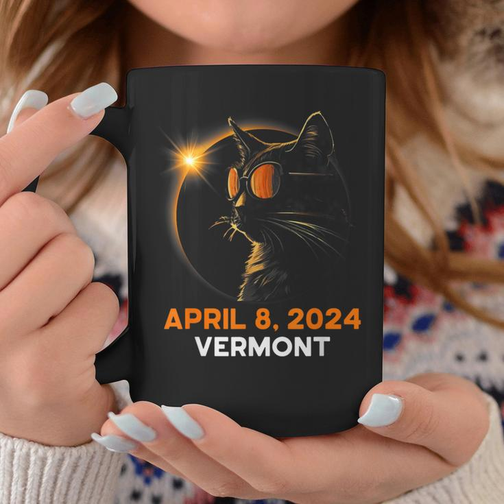 Total Solar Eclipse 2024 Vermont Cat Lover Wearing Glasses Coffee Mug Personalized Gifts