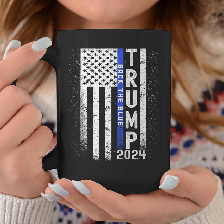 Trump 2024 Back The Blue American Flag Blue Line 4Th Of July Coffee Mug Unique Gifts