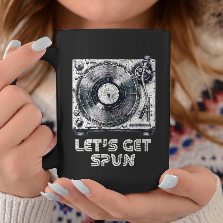 Turntable Let's Get Spun Vintage Record Player Distressed Coffee Mug Unique Gifts