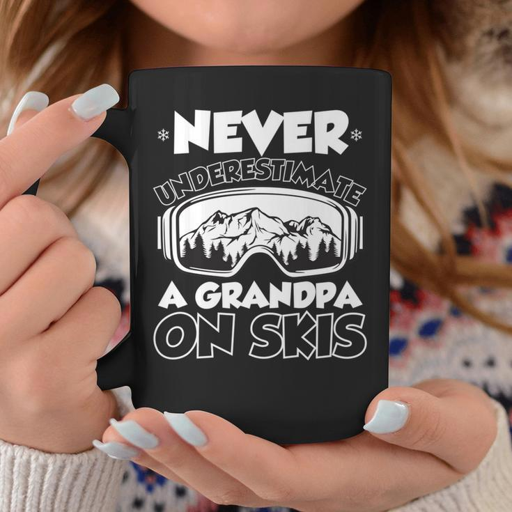 Never Underestimate A Grandpa On Skis Winter Coffee Mug Funny Gifts