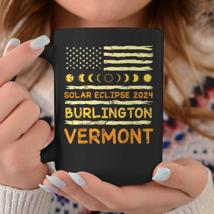 Us Flag American Total Solar Eclipse 2024 Burlington Vermont Coffee Mug Unique Gifts