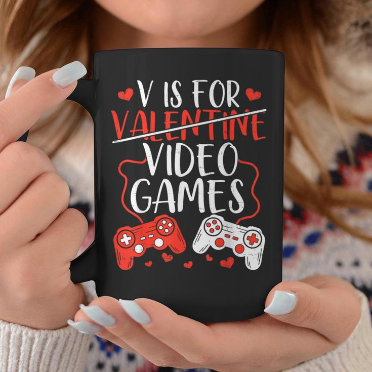 V Is For Video Games Valentine Gamer Valentines Day Boy Coffee Mug Funny Gifts