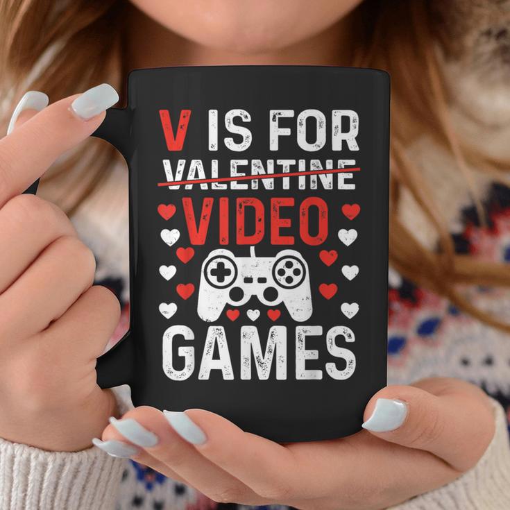 V Is For Video Games Valentines Day Video Gamer Boy Men Coffee Mug Unique Gifts