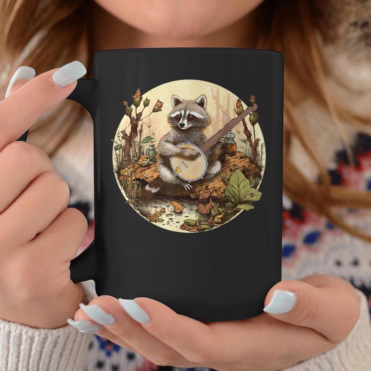 Vintage Cottagecore Aesthetic Raccoon Playing Banjo Racoon Coffee Mug Unique Gifts