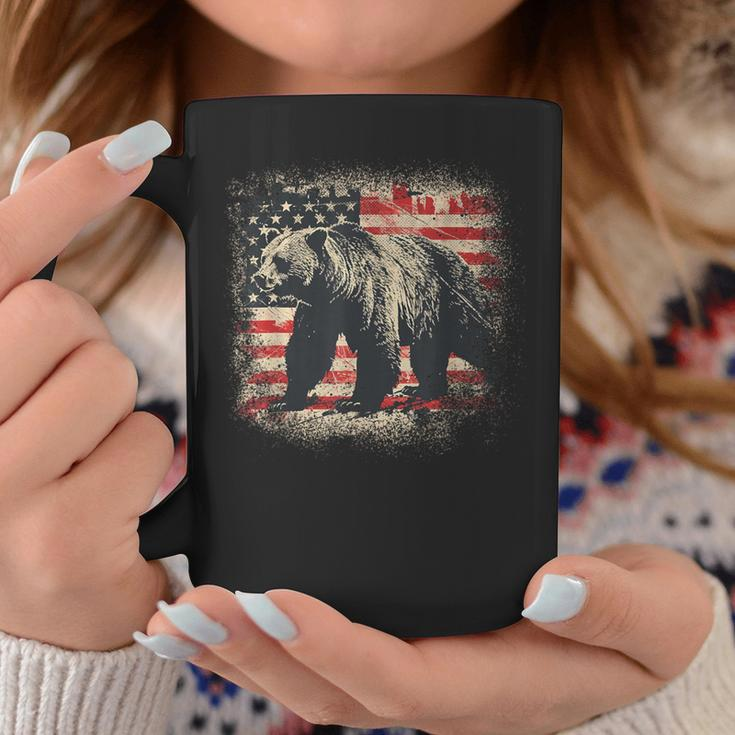 Vintage Grizzly Bear Distressed Patriotic American Flag Coffee Mug Unique Gifts