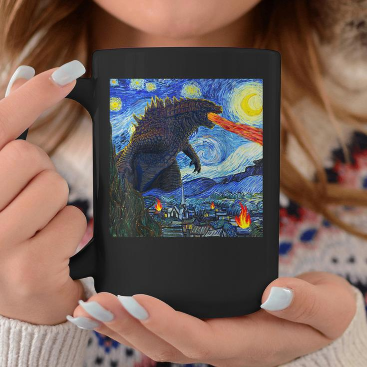 Vintage Japanese Monster Kaiju In Van Gogh Starry Night Coffee Mug Funny Gifts