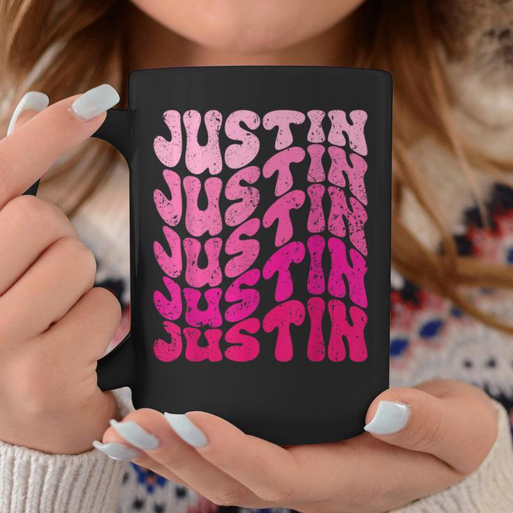 Vintage Justin Personalized Name I Love Justin Groovy Coffee Mug Funny Gifts