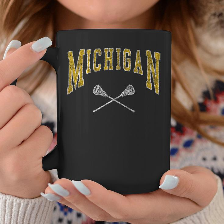 Vintage Michigan Lacrosse Distressed Lax Player Michigan Fan Coffee Mug Personalized Gifts