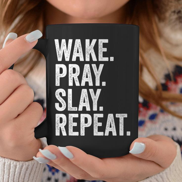 Wake Pray Slay Repeat Prayer Motivation Coffee Mug Funny Gifts