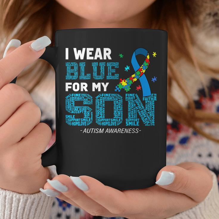 I Wear Blue For My Son Autism Awareness Month Mom Dad Coffee Mug Funny Gifts