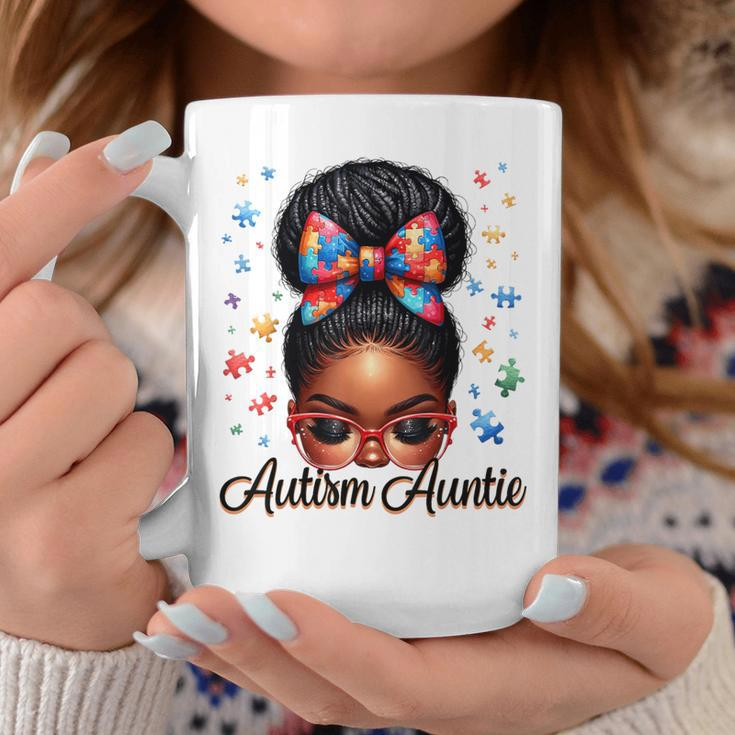 Autie Aunt Life Afro Black Autism Awareness Messy Bun Coffee Mug Unique Gifts