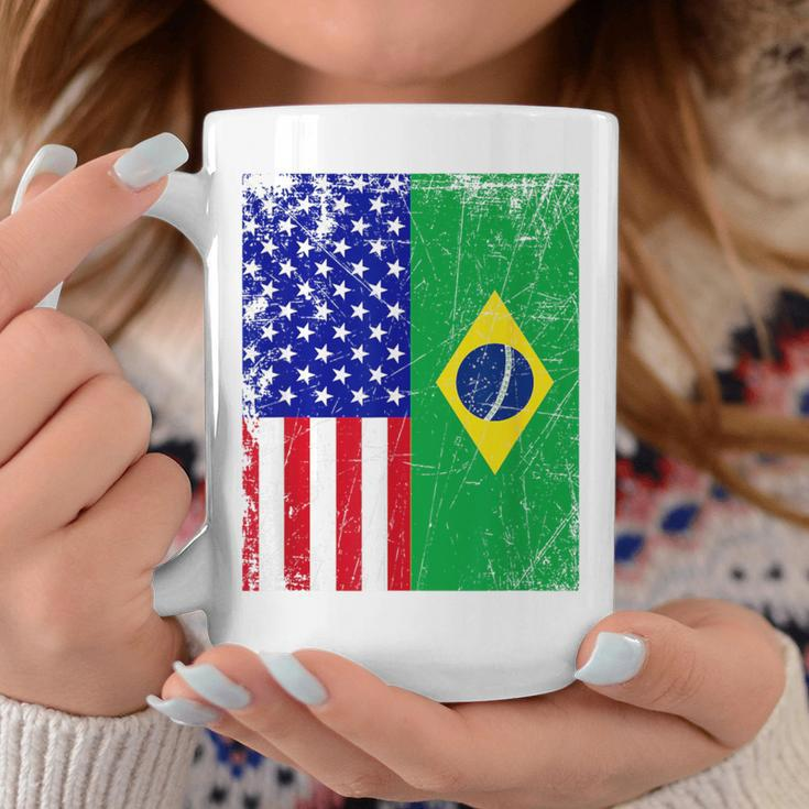 Brazilian American Flag Half Brazil Half Usa Pride Coffee Mug Unique Gifts