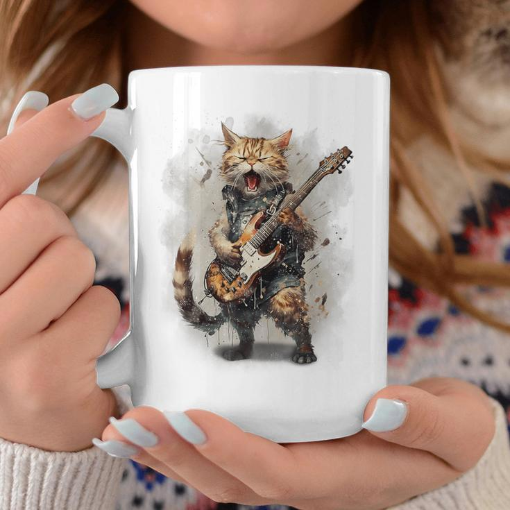 Cat Singing With Electric Guitar Vintage Coffee Mug Unique Gifts
