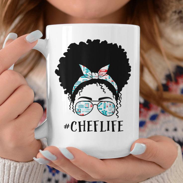 Chef Black Afro Messy Bun Crew African American Women Coffee Mug Unique Gifts