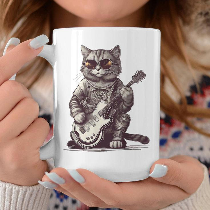 Cool Guitar Playing Cat With Glasses Band Rock Guitar Coffee Mug Funny Gifts