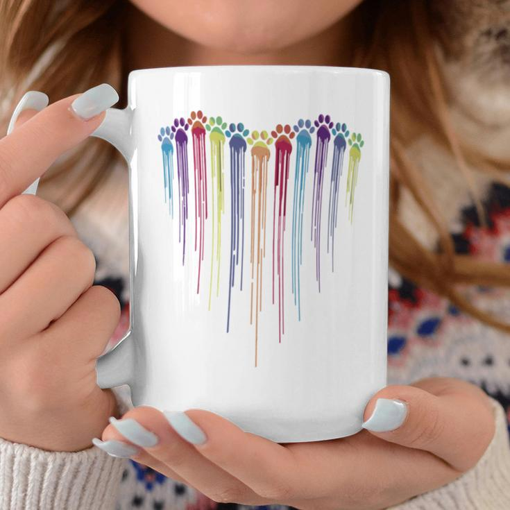 Dog Paws Heart Watercolors Painting Heart Dogs Paw Rainbow Coffee Mug Unique Gifts