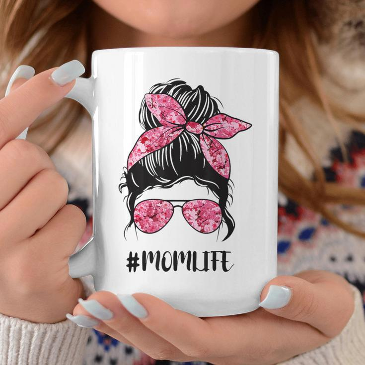 Flower Mom Life Messy Bun Hair Sunglasses Pink Mother's Day Coffee Mug Unique Gifts
