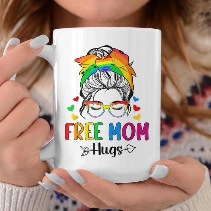 Free Mom Hugs Messy Bun Rainbow Gay Trans Pride Mother Day Coffee Mug Funny Gifts
