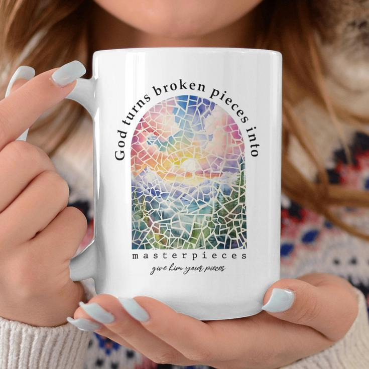 God Turns Broken Pieces Into Masterpieces Faith Christian Coffee Mug Unique Gifts