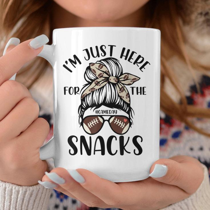 I'm Just Here For The Snacks Messy Bun Football Gameday Fans Coffee Mug Unique Gifts