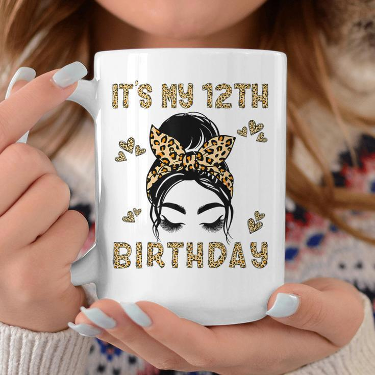 It's My 12Th Birthday Leopard Messy Bun 12 Year Old Birthday Coffee Mug Personalized Gifts