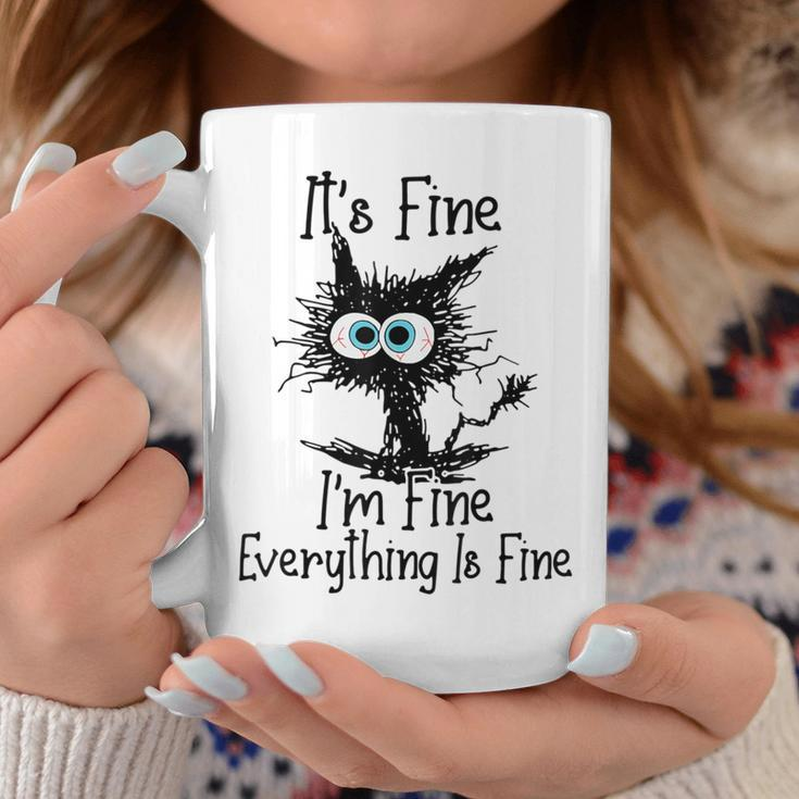 It's Fine I'm Fine Everything Is Fine Crazy Black Cat Coffee Mug Unique Gifts